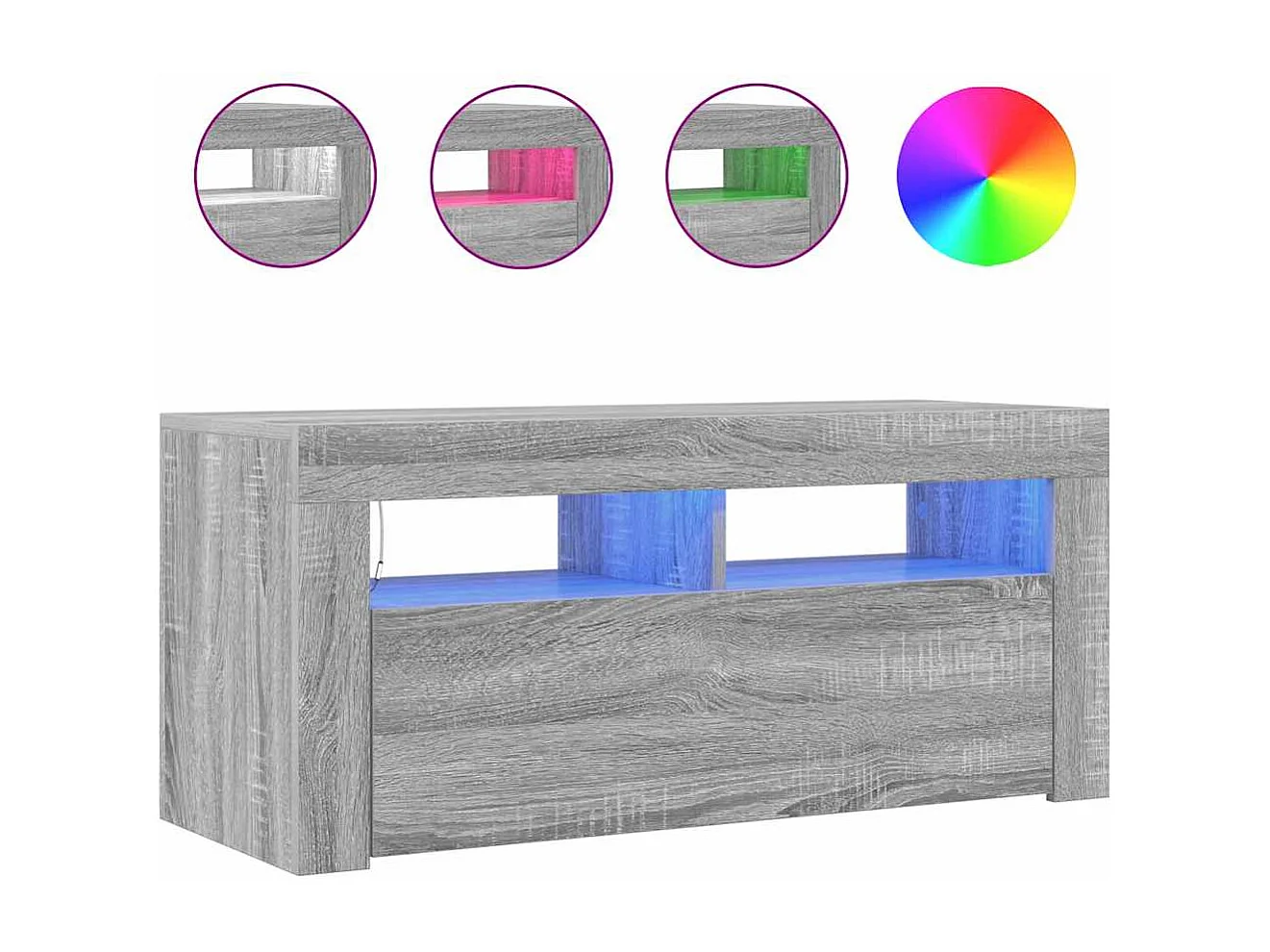 Meuble TV | Banc TV | Armoire TV avec lumières LED Sonoma gris 90x35x40 cm