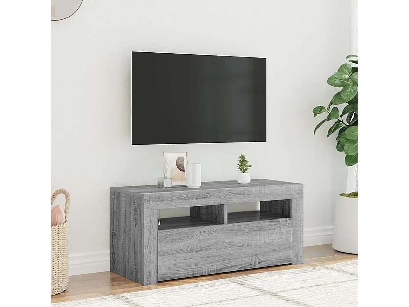 Meuble TV | Banc TV | Armoire TV avec lumières LED Sonoma gris 90x35x40 cm