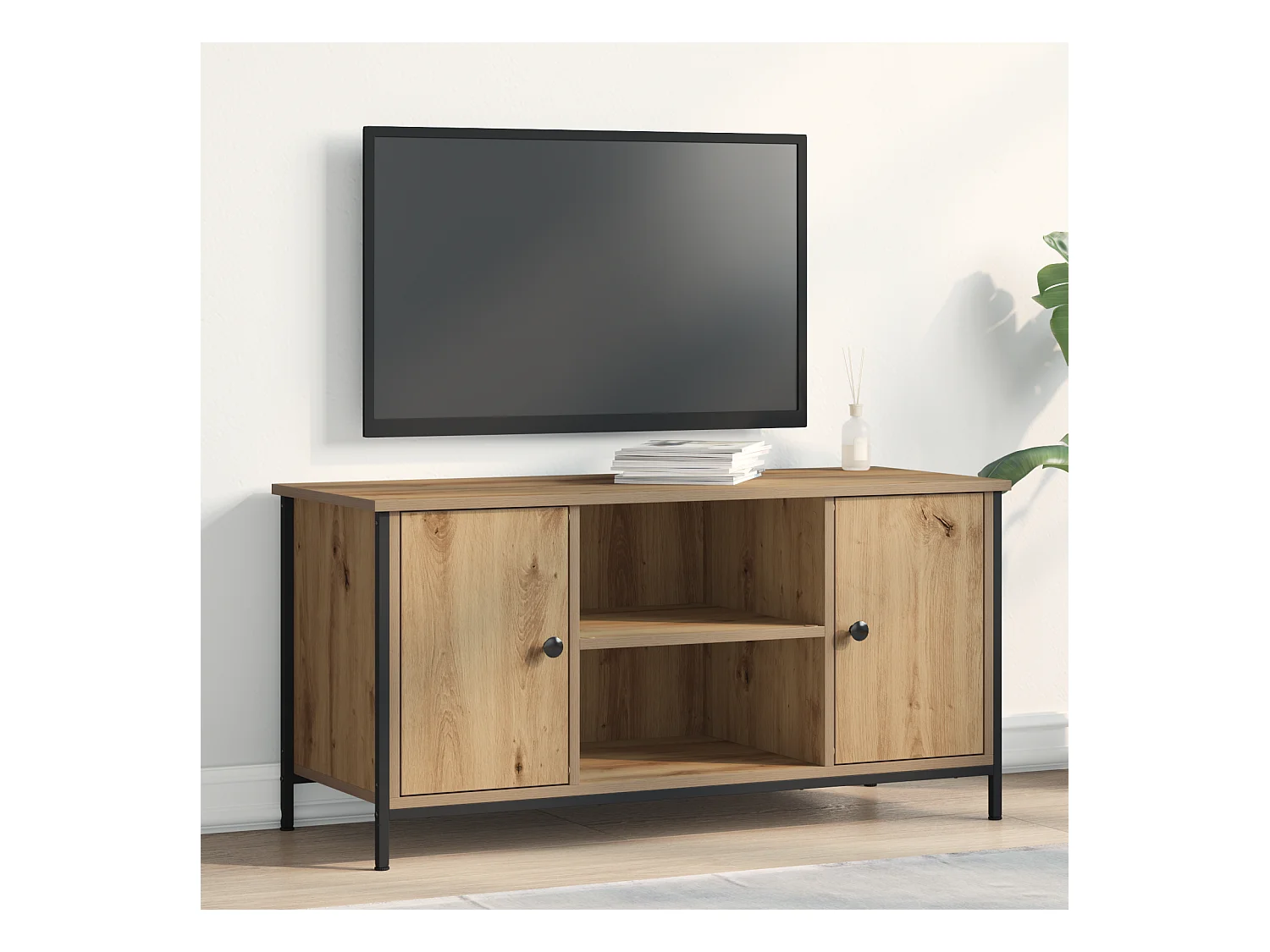Meuble TV | Banc TV | Armoire TV Artisan Chêne 100x40x50 cm Bois d'ingénierie et Acier