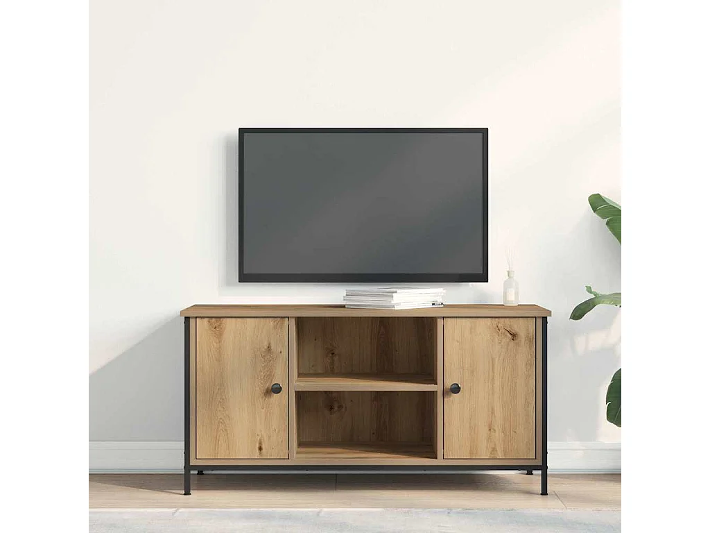 Tv-meubel | Tv-Bank | TV-kast100x40x50 cm bewerkt hout en staal artisanaal eiken