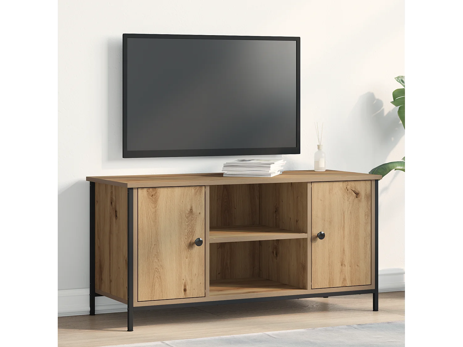 Tv-meubel | Tv-Bank | TV-kast100x40x50 cm bewerkt hout en staal artisanaal eiken