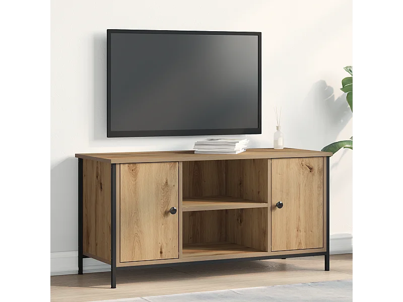 Meuble TV | Banc TV | Armoire TV Artisan Chêne 100x40x50 cm Bois d'ingénierie et Acier