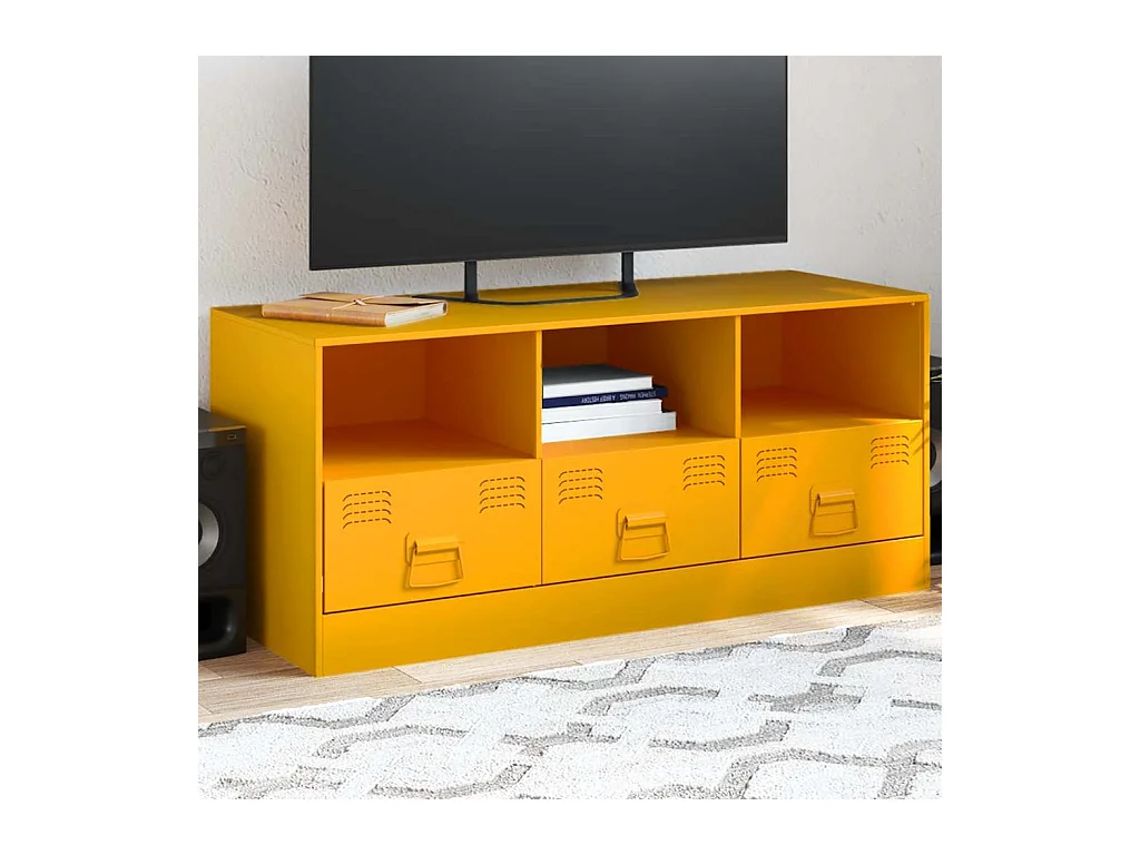 Mueble para TV  | Gabinete de TV |  Mueble de salón de acero amarillo mostaza 99x39x44 cm