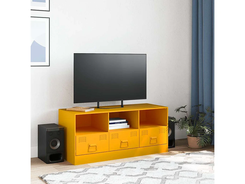 Mueble para TV  | Gabinete de TV |  Mueble de salón de acero amarillo mostaza 99x39x44 cm