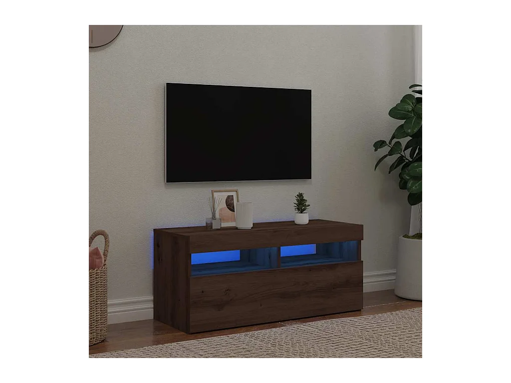 Mueble de TV | Mueble de salón luces LED madera roble artisan 90x35x40 cm