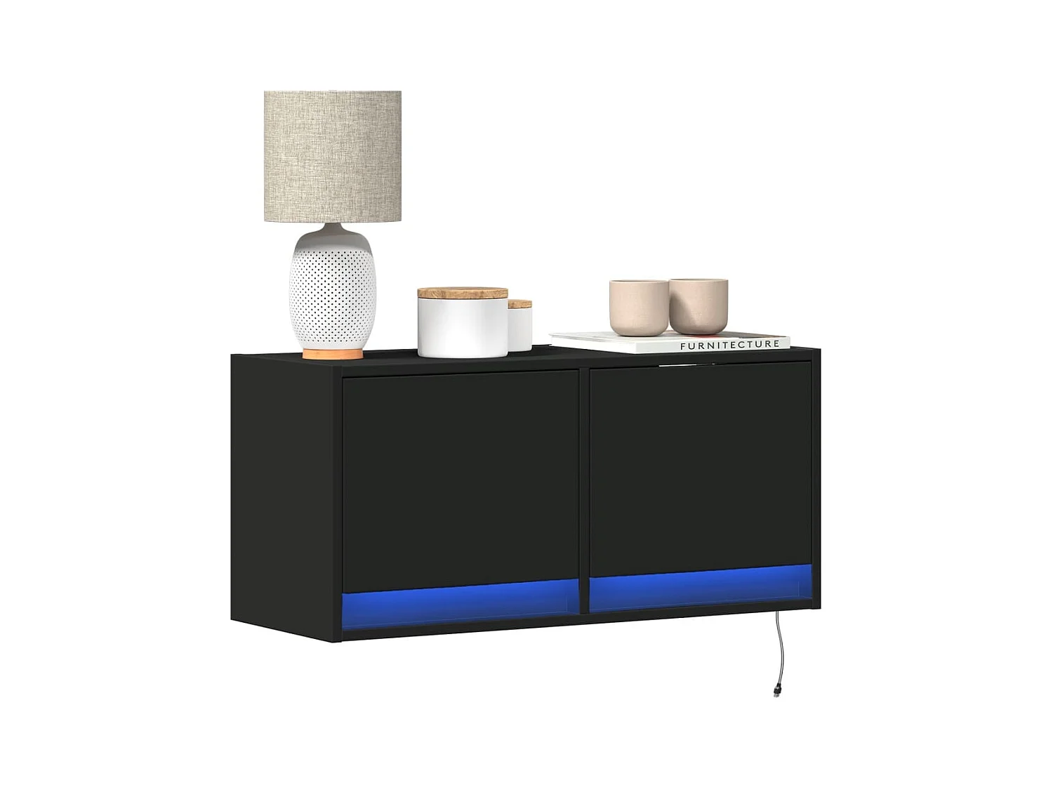 Mueble de TV | Mueble de salón de pared con luces LED negro 80x31x35 cm