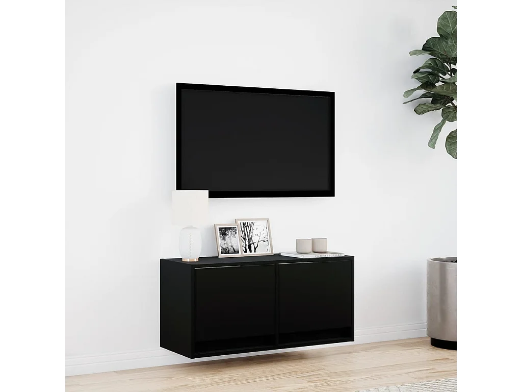 Mueble de TV | Mueble de salón de pared con luces LED negro 80x31x35 cm