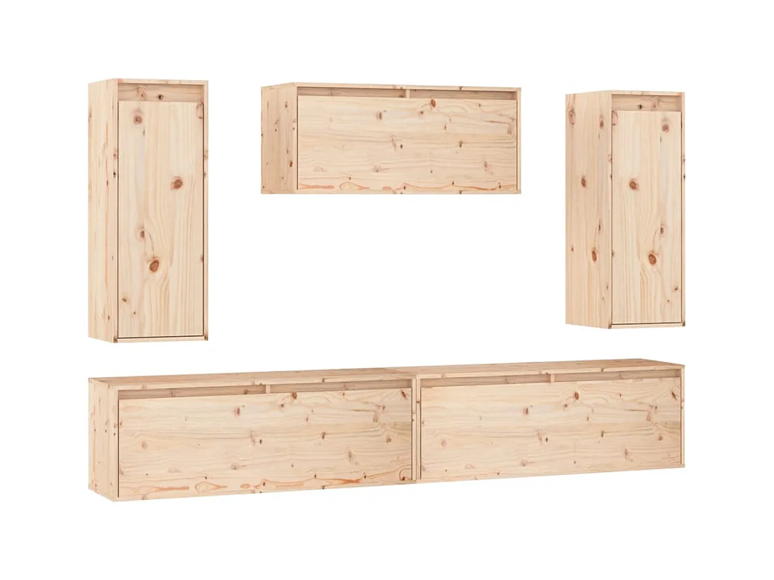 muebles para TV  | Gabinetes de TV |  Muebles de salón 5 piezas madera maciza de pino