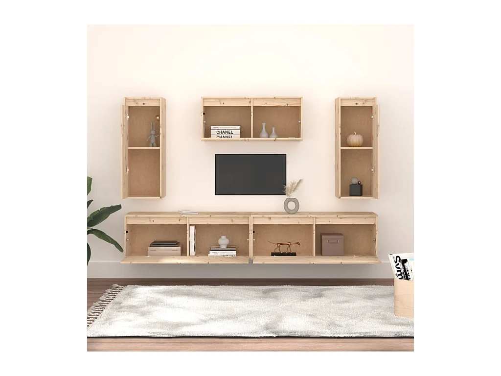 muebles para TV  | Gabinetes de TV |  Muebles de salón 5 piezas madera maciza de pino