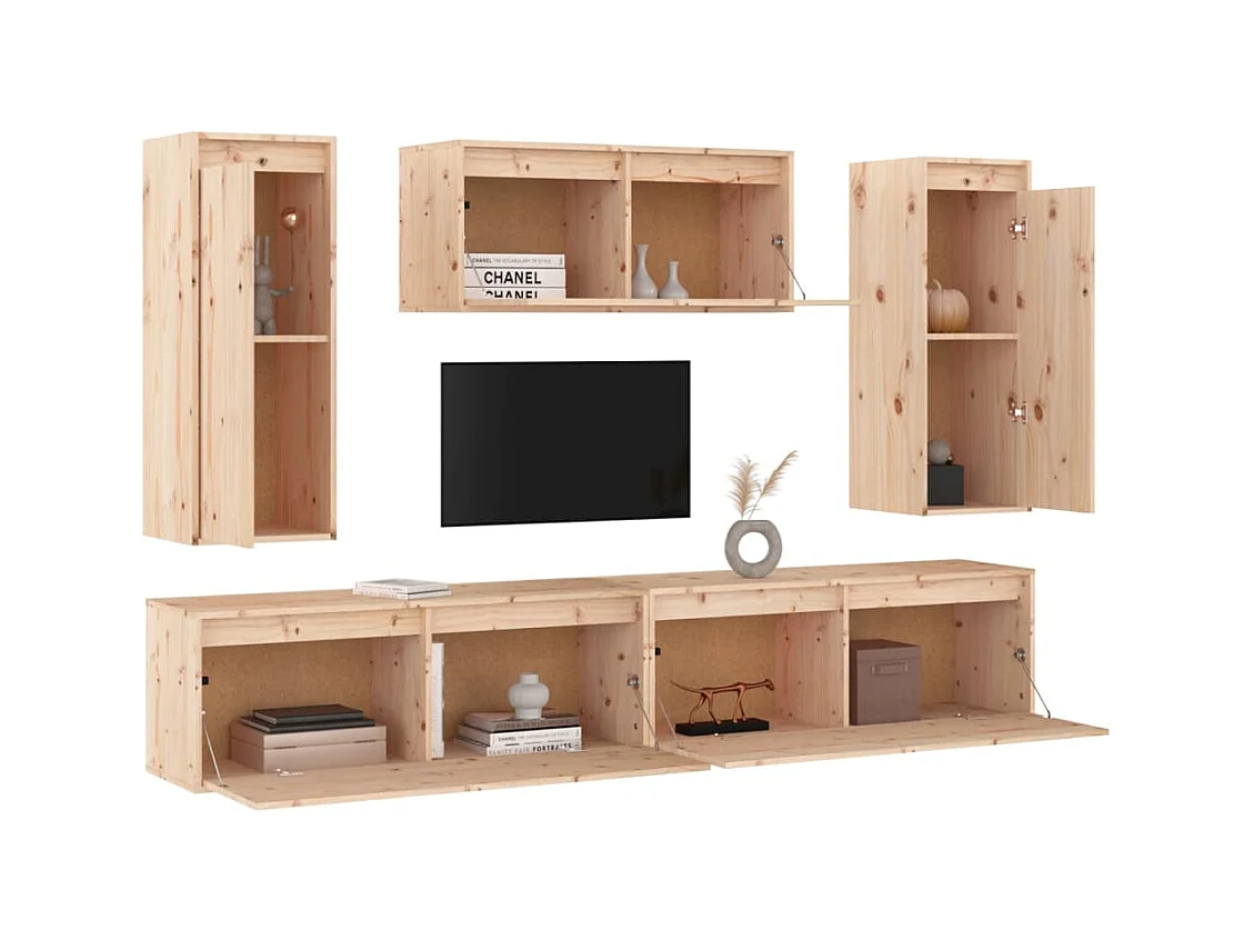 muebles para TV  | Gabinetes de TV |  Muebles de salón 5 piezas madera maciza de pino