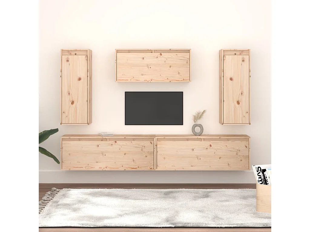 muebles para TV  | Gabinetes de TV |  Muebles de salón 5 piezas madera maciza de pino
