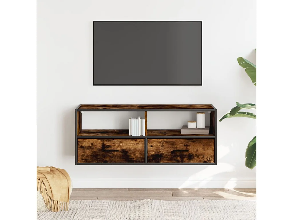 Tv-meubel | Tv-Bank | TV-kast100x31x39,5 cm bewerkt hout metaal gerookt eikenkleur
