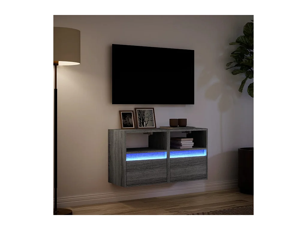 Tv-wandmeubels | Tv-Banken | TV-kasten met LED 2 st 41x31x45 cm grijs sonoma eikenkleur