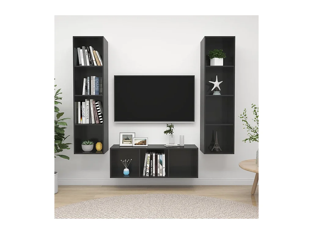 Ensemble de meubles TV | Bancs TV | Armoires TV 3 pcs Gris brillant Bois d'ingénierie