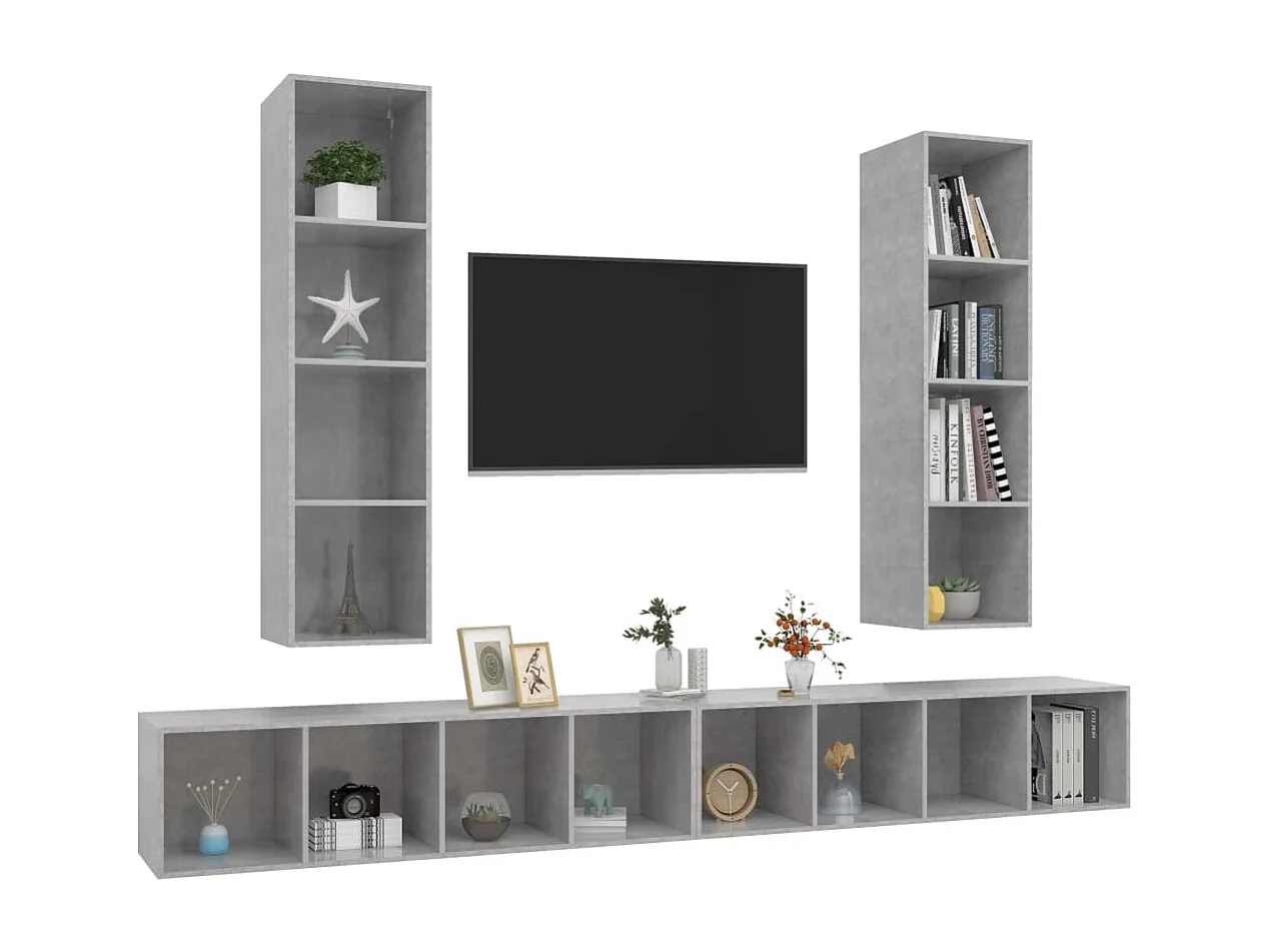 Meubles TV | Bancs TV | Armoires TV muraux 4 pcs Gris béton Bois d'ingénierie