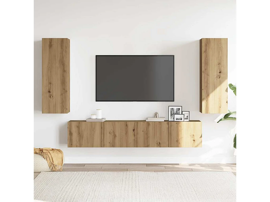 Tv-wandkasten | Tv-meubels | Tv-Banken 4 st bewerkt hout artisanaal eikenkleurig