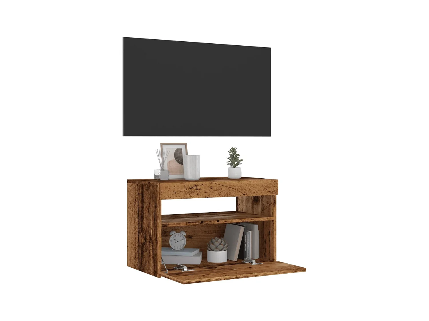 Mueble TV | Gabinete de TV | Mueble de salón luces LED madera ingeniería envejecida 60x35x40 cm