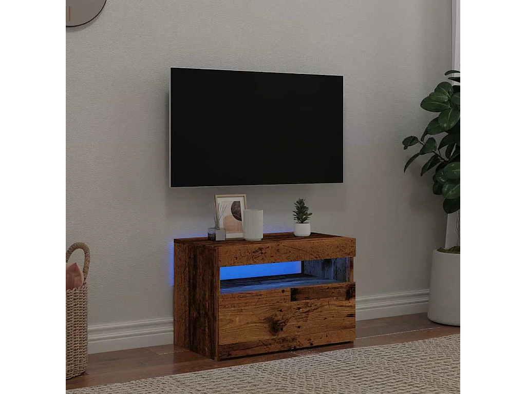 Mueble TV | Gabinete de TV | Mueble de salón luces LED madera ingeniería envejecida 60x35x40 cm