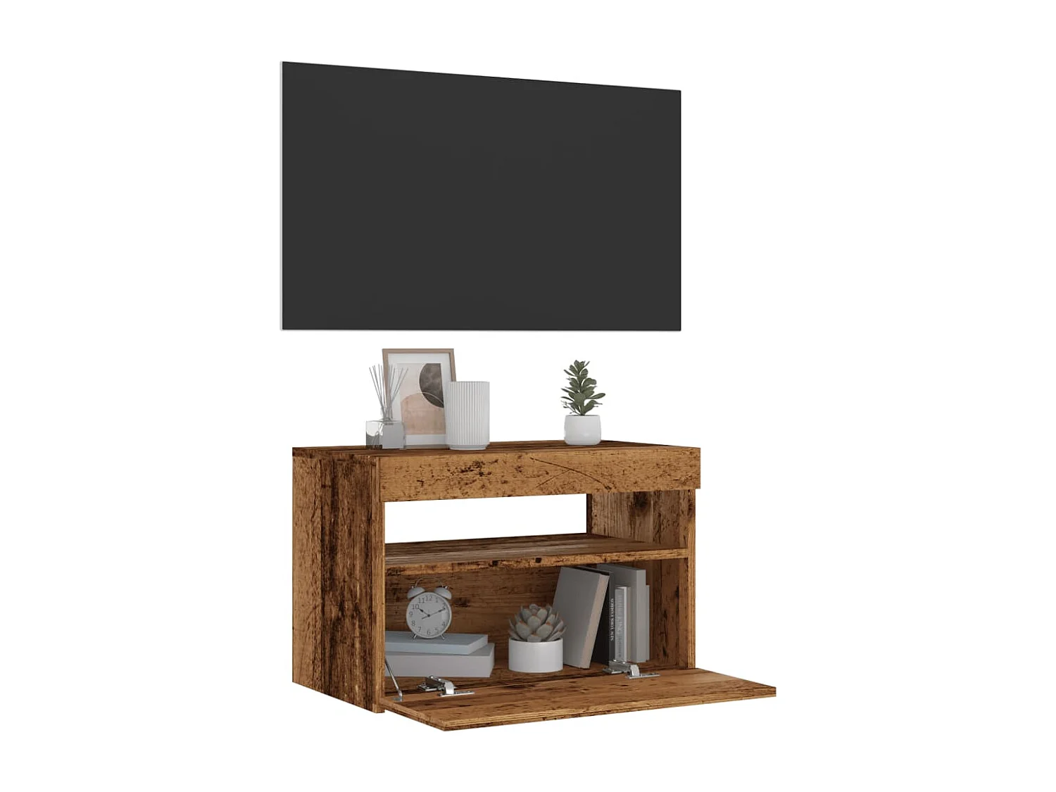 Mueble TV | Gabinete de TV | Mueble de salón luces LED madera ingeniería envejecida 60x35x40 cm