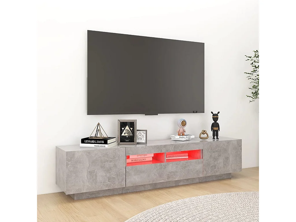 Meuble TV | Banc TV | Armoire TV avec lumières LED Gris béton 180x35x40 cm