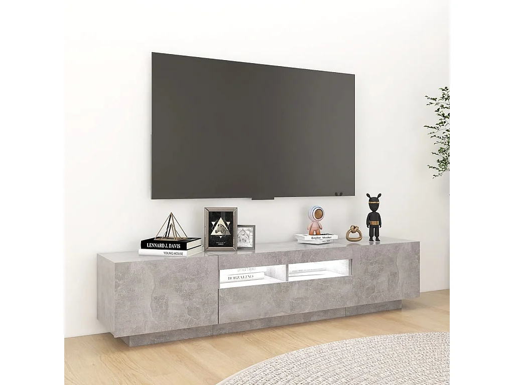 Meuble TV | Banc TV | Armoire TV avec lumières LED Gris béton 180x35x40 cm