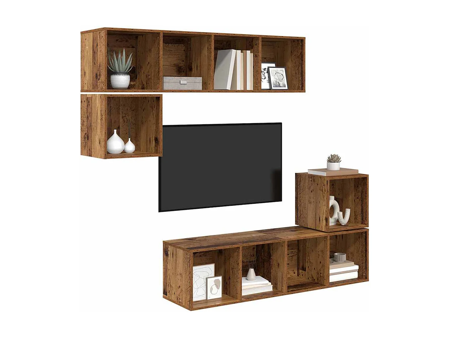 Tv-meubelset | Tv-Bank | TV-kast 4 pcs Oud hout 37 x 37 x 142.5 cm Bewerkt hout
