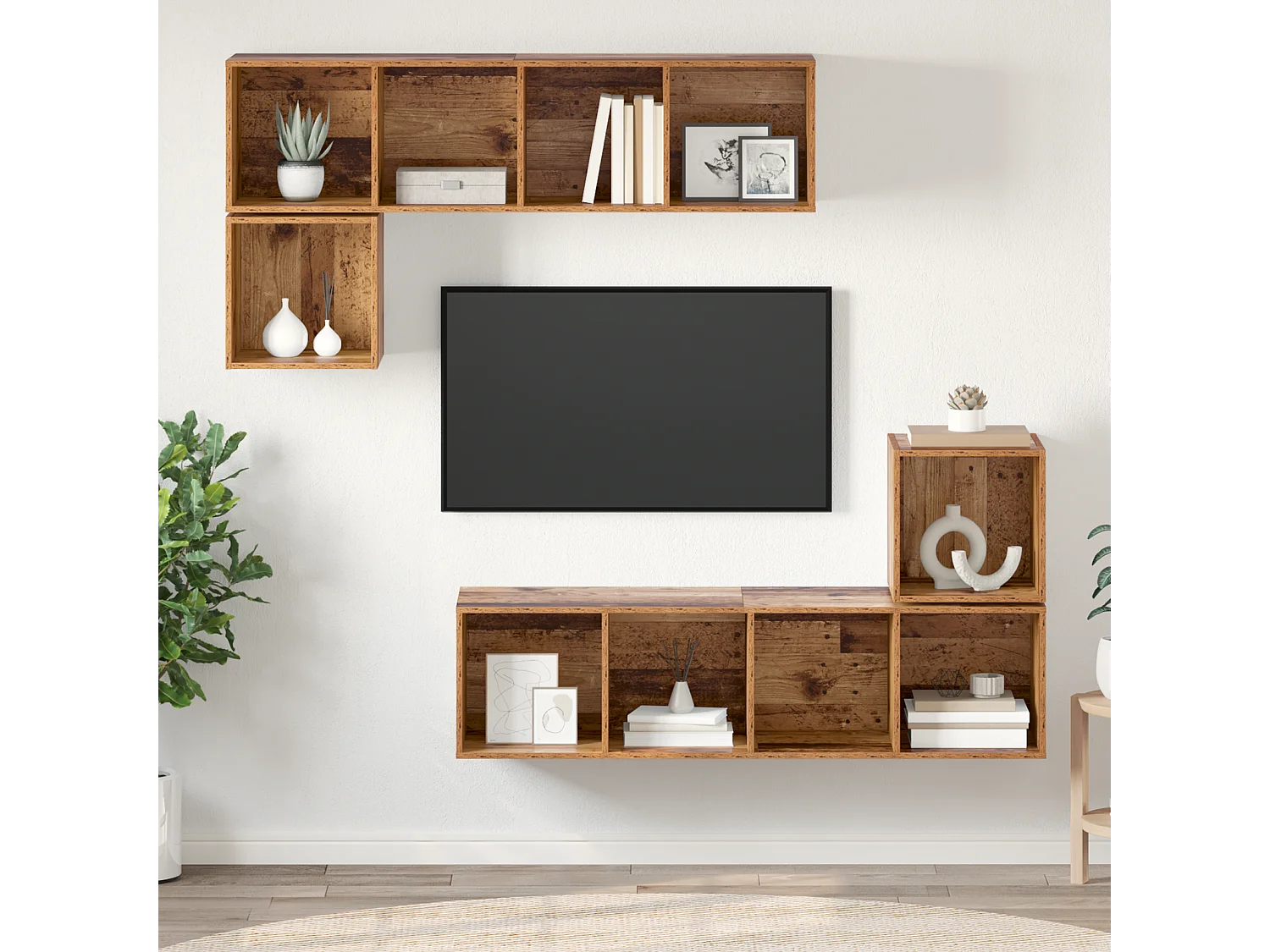 Ensemble meuble TV | Banc TV | Armoire TV 4 pcs Vieux bois 37 x 37 x 142.5 cm