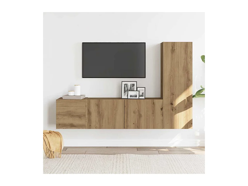 Muebles de TV | Gabinetes de TV |  Muebles de salón de pared 3 uds madera ingeniería roble artesanal