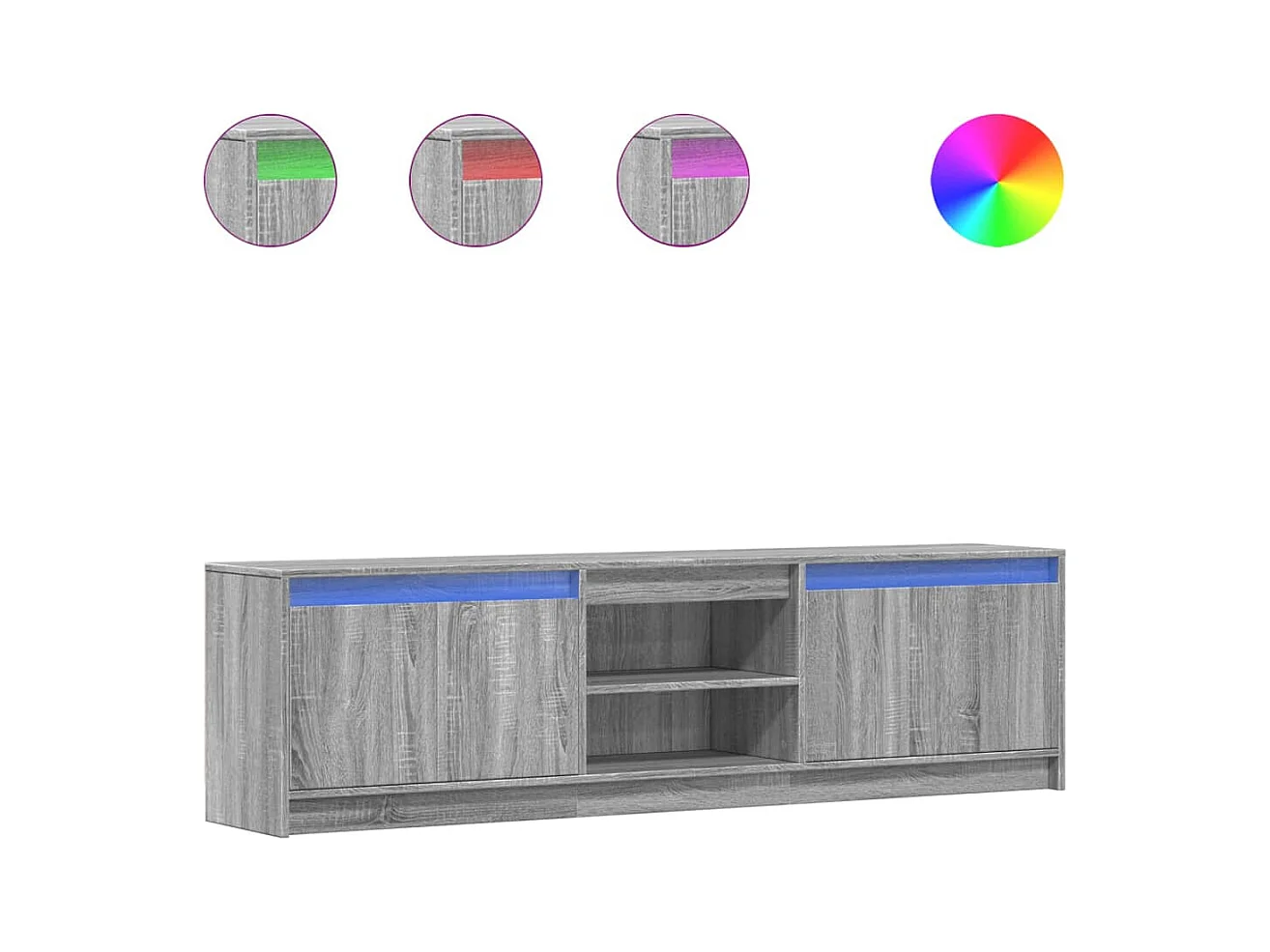 Tv-meubel | Tv-Bank | TV-kastmet LED 180x34x50 cm bewerkt hout grijs sonoma eiken