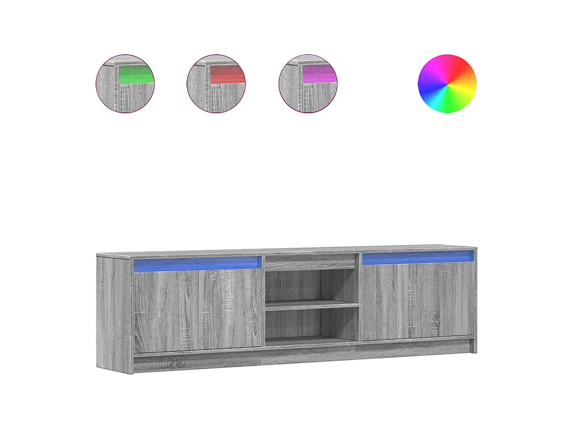 Tv-meubel | Tv-Bank | TV-kastmet LED 180x34x50 cm bewerkt hout grijs sonoma eiken