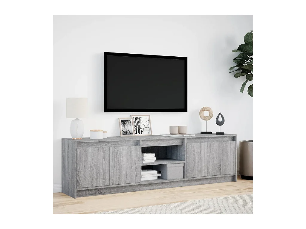 Tv-meubel | Tv-Bank | TV-kastmet LED 180x34x50 cm bewerkt hout grijs sonoma eiken