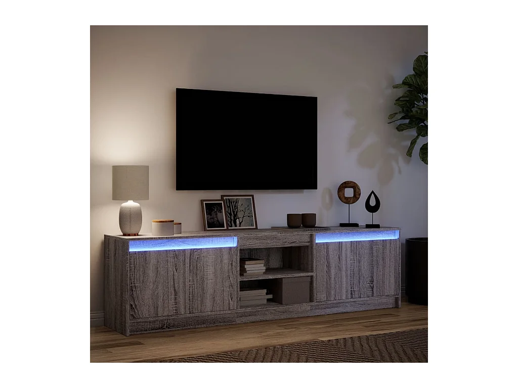Tv-meubel | Tv-Bank | TV-kastmet LED 180x34x50 cm bewerkt hout grijs sonoma eiken