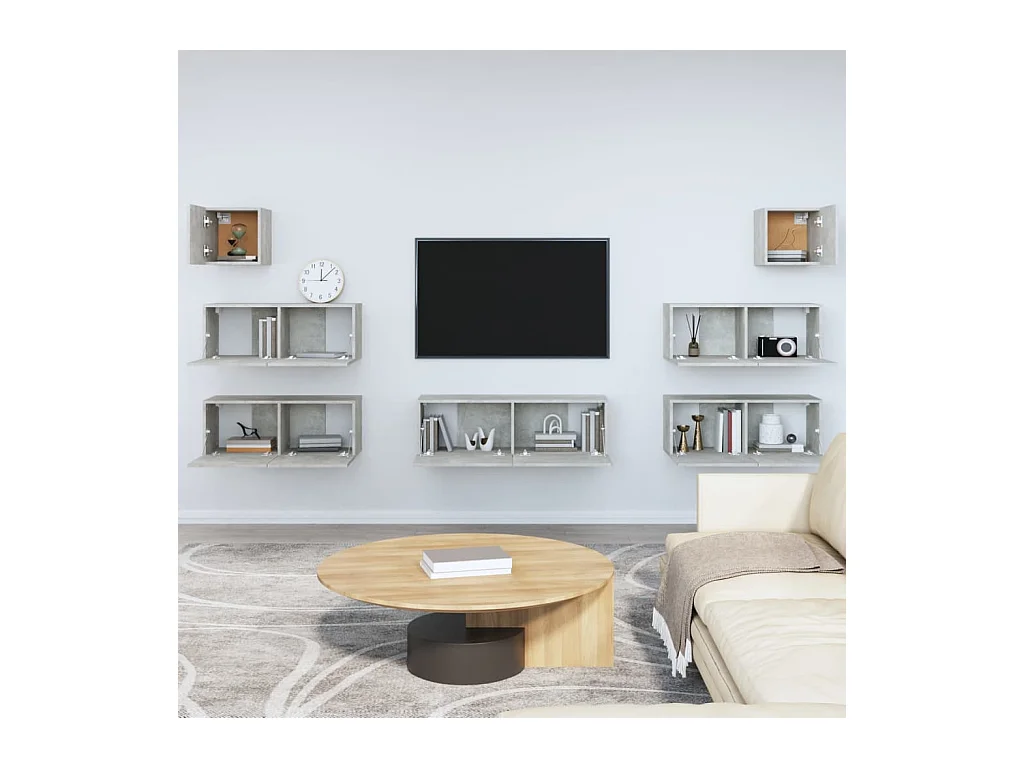 Set de muebles de TV | Gabinetes de TV |  Muebles de salón 7 pzas madera contrachapada gris hormigón