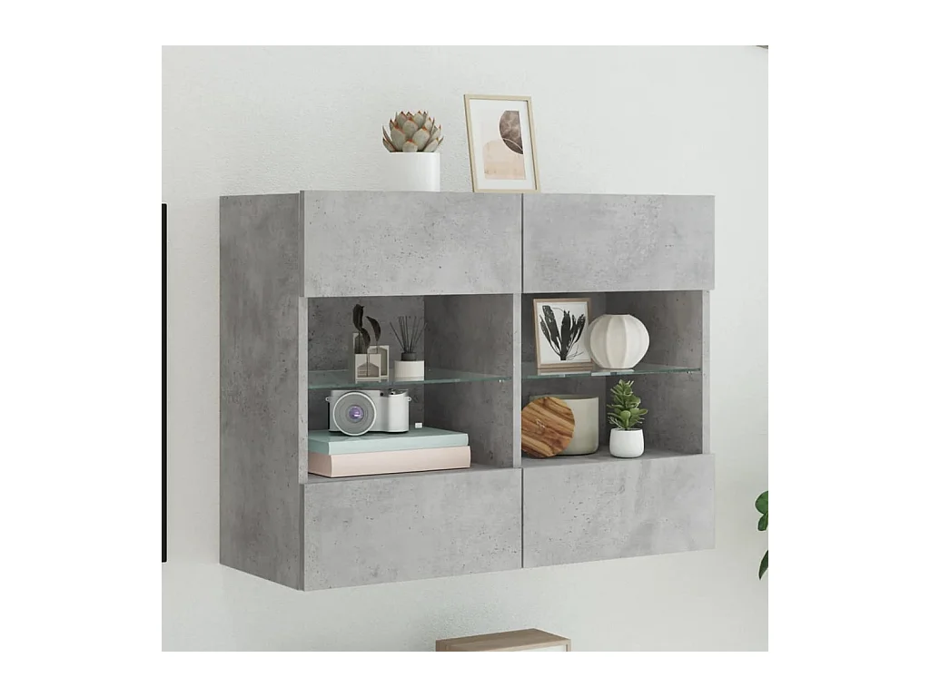 Mueble TV | Gabinete de TV | Mueble de salón de pared con luces LED gris hormigón 78,5x30x60,5 cm