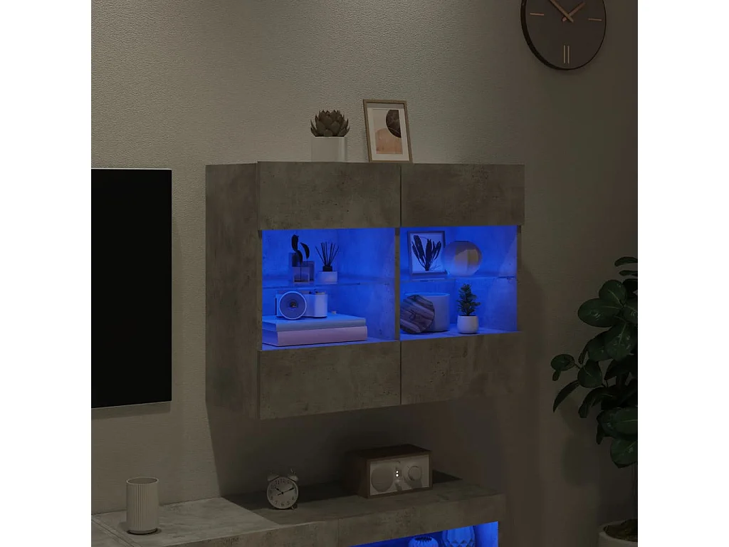 Mueble TV | Gabinete de TV | Mueble de salón de pared con luces LED gris hormigón 78,5x30x60,5 cm