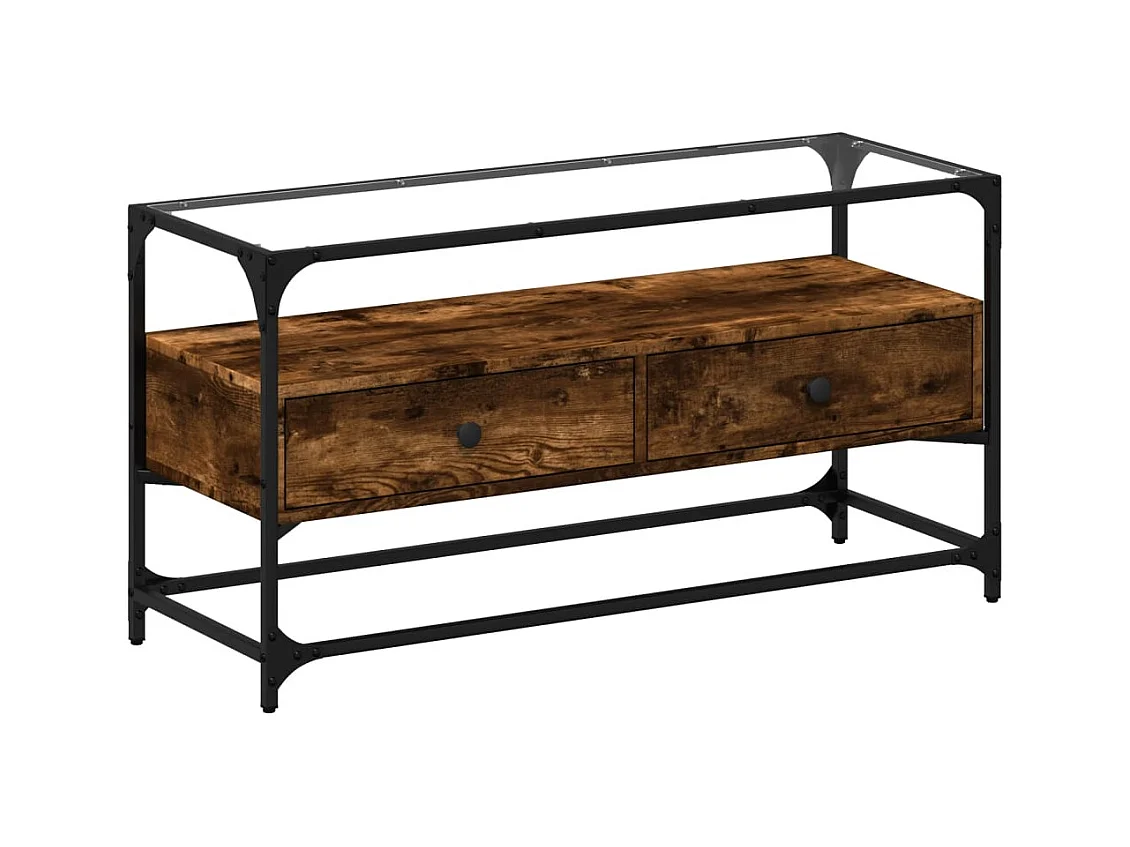 Mueble TV | Gabinete de TV | Mueble de salón cristal y madera ingeniería roble ahumado 98x35x51 cm