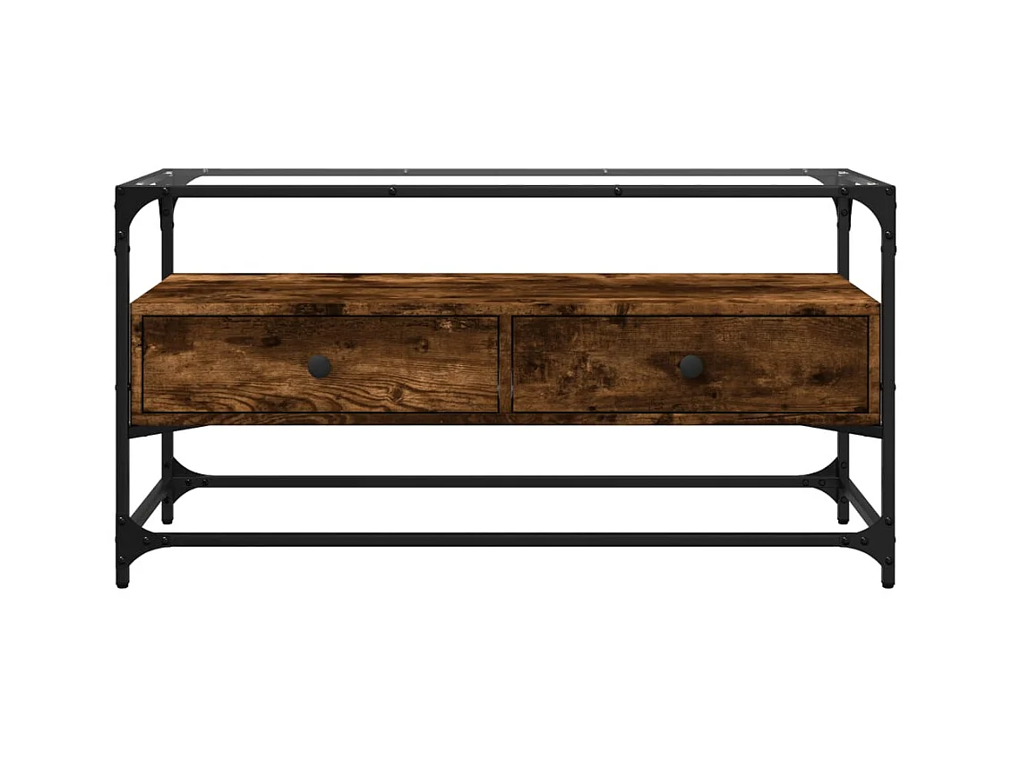 Mueble TV | Gabinete de TV | Mueble de salón cristal y madera ingeniería roble ahumado 98x35x51 cm