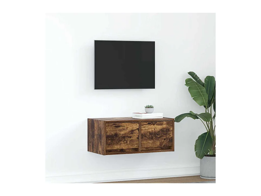 Meuble TV | Banc TV | Armoire TV chêne fumé 60x31x25,5 cm bois d'ingénierie