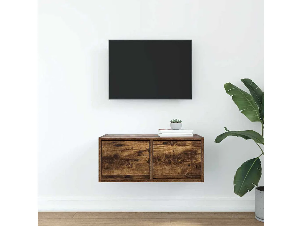 Tv-meubel | Tv-Bank | TV-kast60x31x25,5 cm bewerkt hout gerookt eikenkleurig