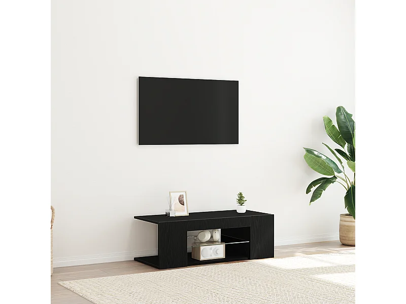 Tv-meubel | Tv-Bank | TV-kastmet LED-verlichting - Zwart Eiken - 90x39x30 cm - Geengineerd Hout