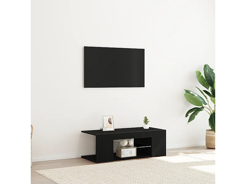 Tv-meubel | Tv-Bank | TV-kastmet LED-verlichting - Zwart Eiken - 90x39x30 cm - Geengineerd Hout
