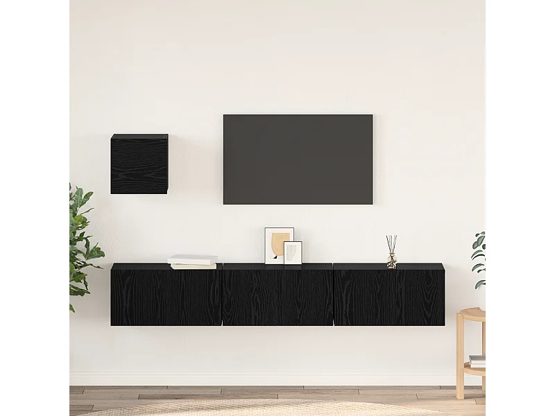 Conjunto de Mueble de TV | Mueble de salón 4 pcs Roble negro 60 x 30 x 30 cm