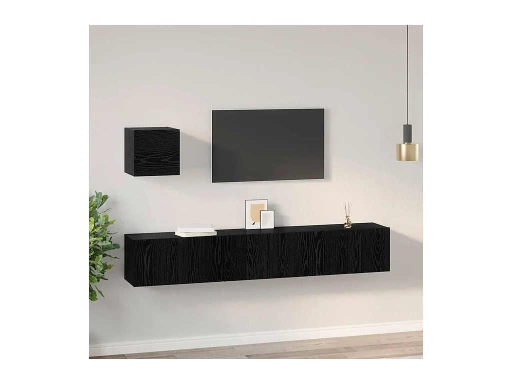 Conjunto de Mueble de TV | Mueble de salón 4 pcs Roble negro 60 x 30 x 30 cm