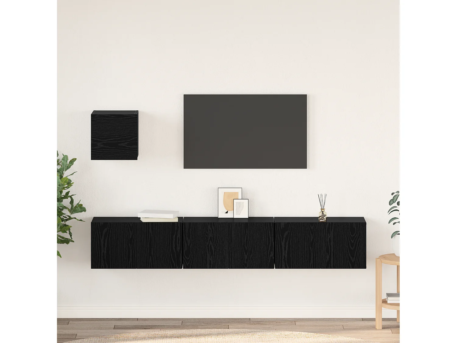 Conjunto de Mueble de TV | Mueble de salón 4 pcs Roble negro 60 x 30 x 30 cm