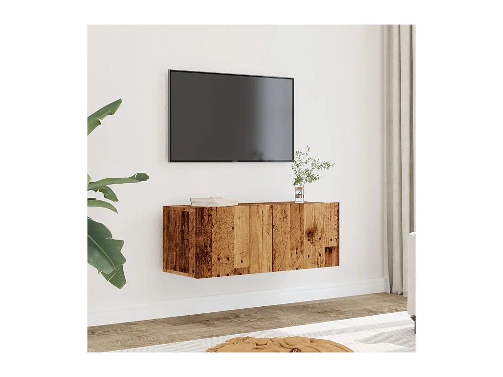 muebles para TV  | Gabinetes de TV |  Muebles de salón de pared 2 uds madera envejecida 80x30x30 cm
