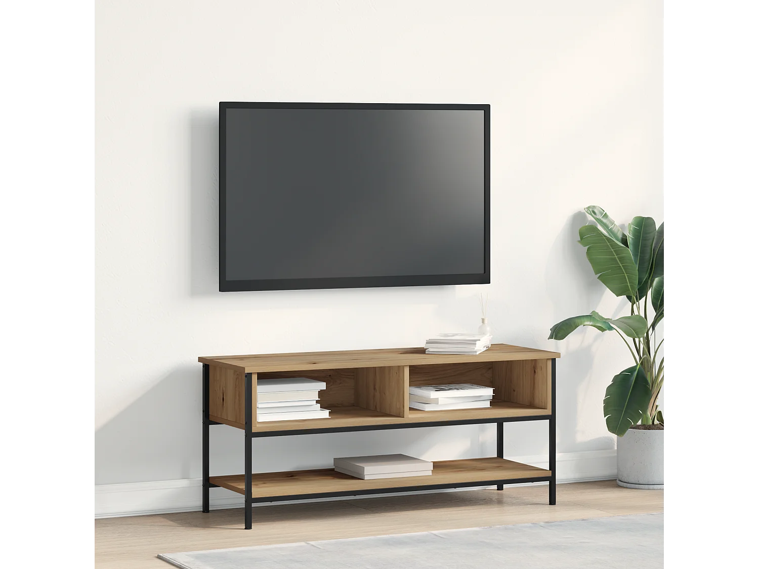 Tv-meubel | Tv-Bank | TV-kast100x35x45 cm bewerkt hout en staal artisanaal eiken