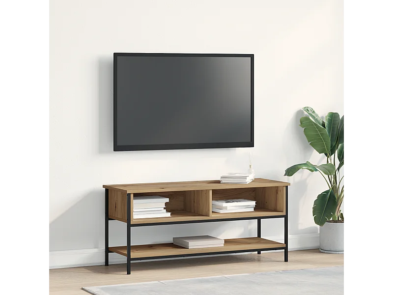 Tv-meubel | Tv-Bank | TV-kast100x35x45 cm bewerkt hout en staal artisanaal eiken