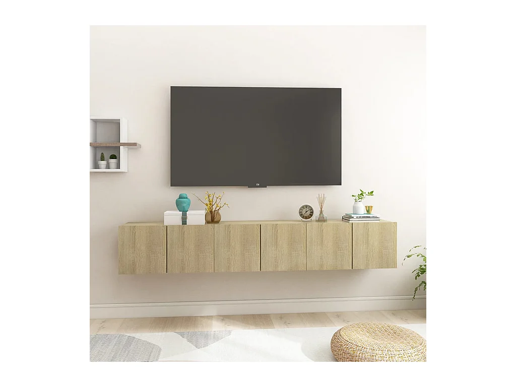 Muebles de salón | Gabinetes de TV |  Muebles de TV colgantes 3 uds roble Sonoma 60x30x30 cm