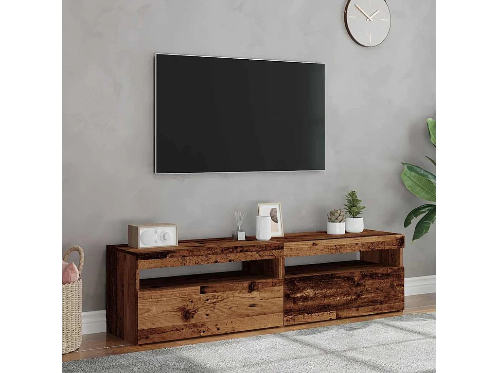 Muebles de TV | Gabinetes de TV |  Muebles de salón con luces LED 2 uds madera ingeniería envejecida