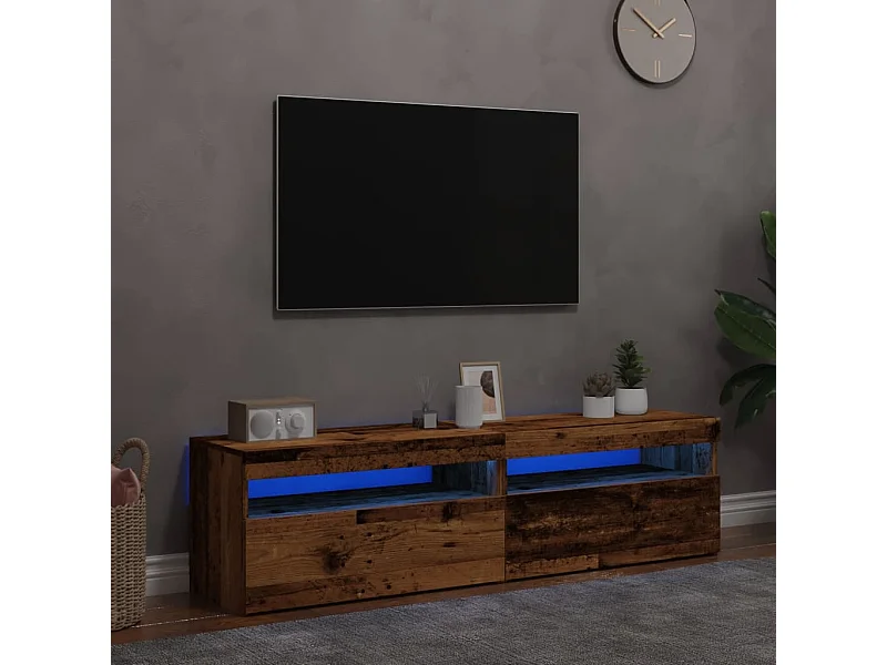 Meubles TV | Bancs TV | Armoires TV avec lumières LED 2 pcs vieux bois bois d'ingénierie